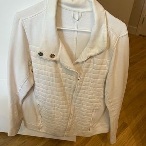 Lululemon full zip up white jacket, medium weight, quilt like detail on front.